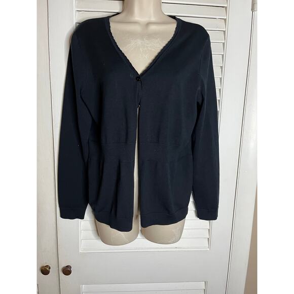 Pendleton Petites black waisted scalloped silk/cotton cardigan Medium Perfect‎ - Picture 1 of 6